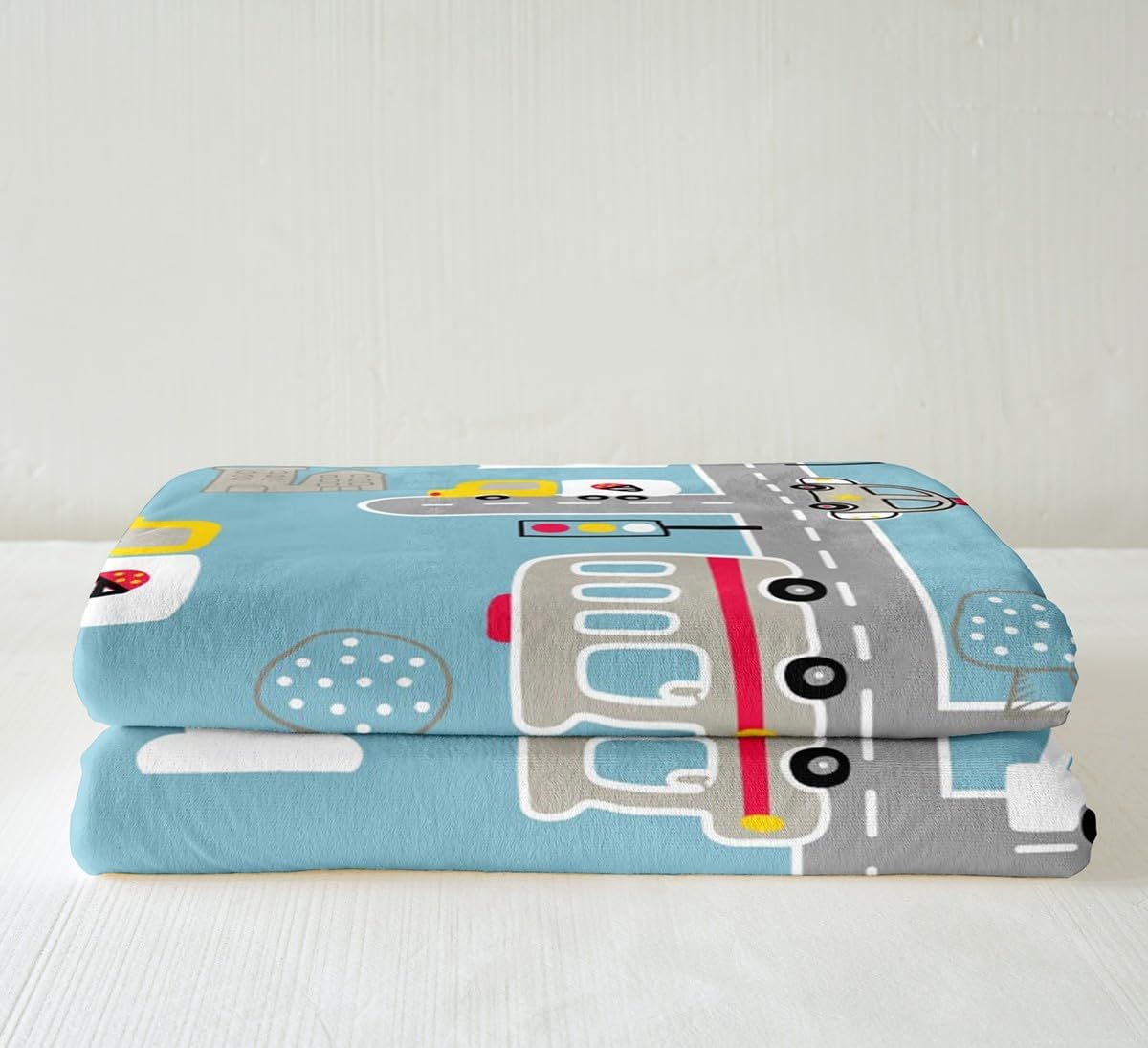 Feelyou Cartoon City Map Plush Blanket Car Race Track Print Sherpa Blanket Kids Boys Girls Downtown Rural Map Blue Fleece Throw Blanket Car Themed Fuzzy Blanket for Sofa Bed Couch,Twin 60x80 Inches