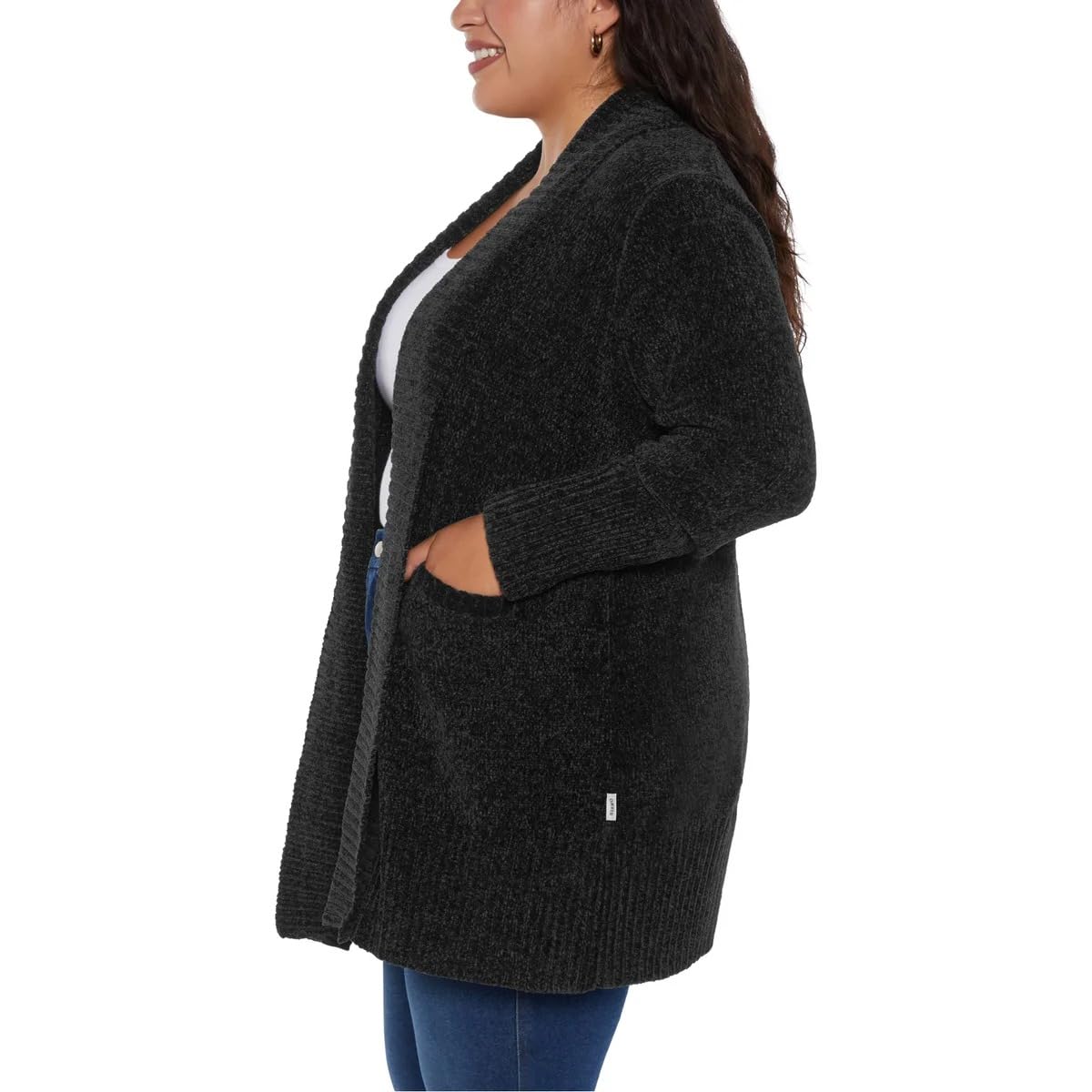 Orvis Cardigan da donna in ciniglia, con tasche, morbido, aperto sul davanti, peso medio