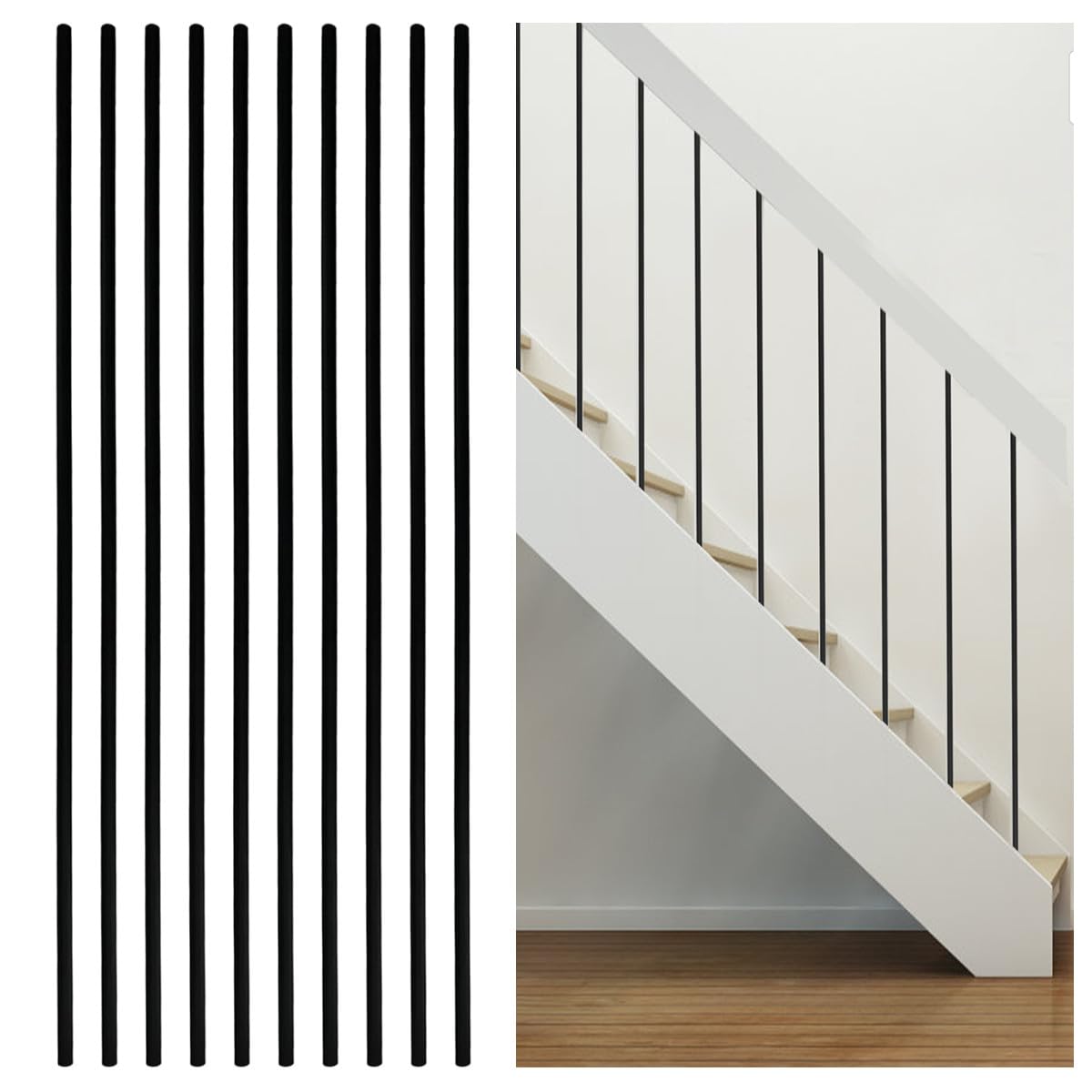 30Pack Wrought Iron Plain Balusters 5/8 Inch x 44 Inch Round Hollow Straight Stair Spindles, Decorative Metal Balusters Spindles for Decks