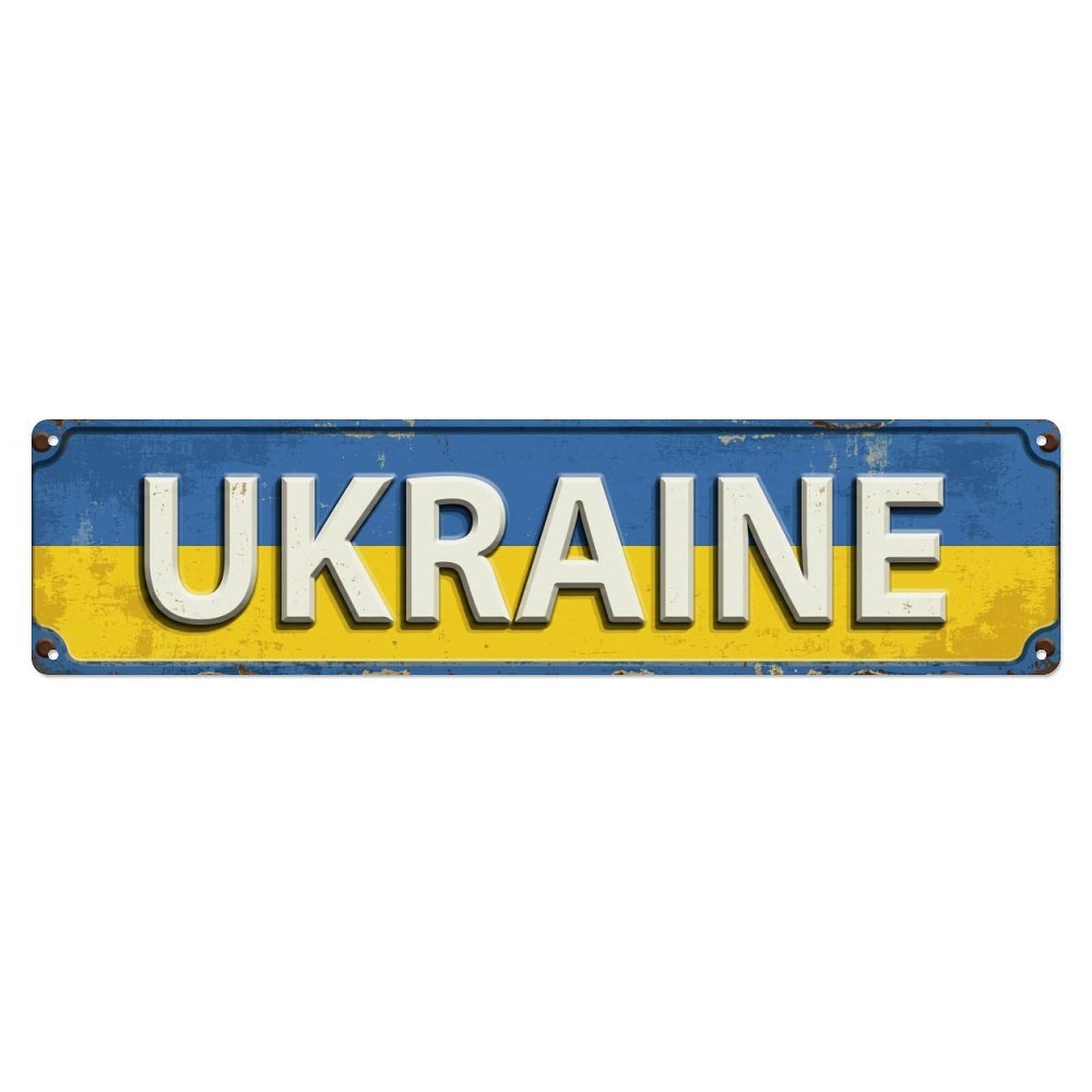 Vintage Ukraine Flag Pattern Metal Tin Sign