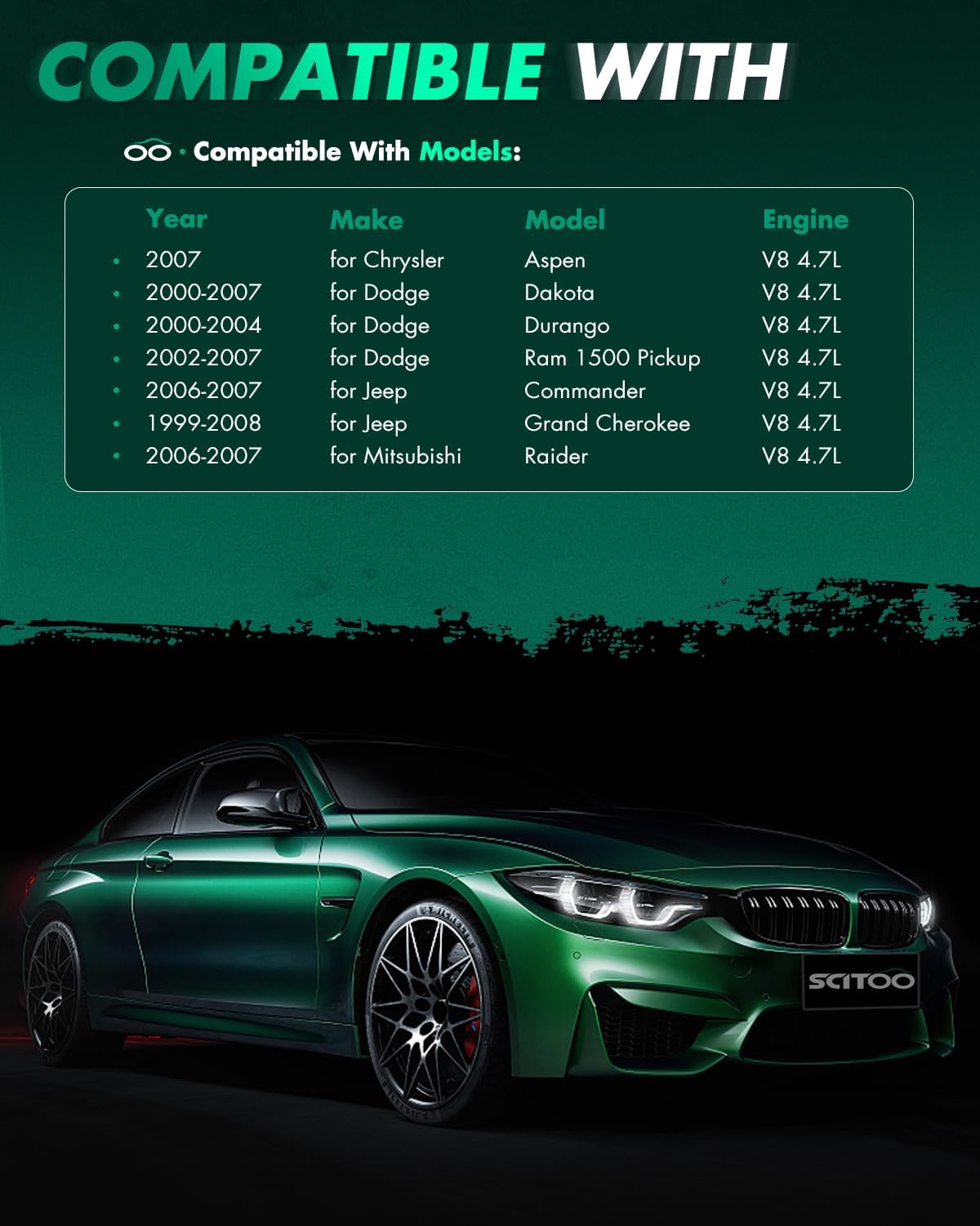 SCITOO Ignition Coils fit for Mitsubishi Raider 4.7L 2006-2007 for Raider 3.7L 2006-2009 for Jeep Liberty 3.7L 2002-2008 for Cherokee 5.7L 2007 UF297 8pcs Ignition Coils