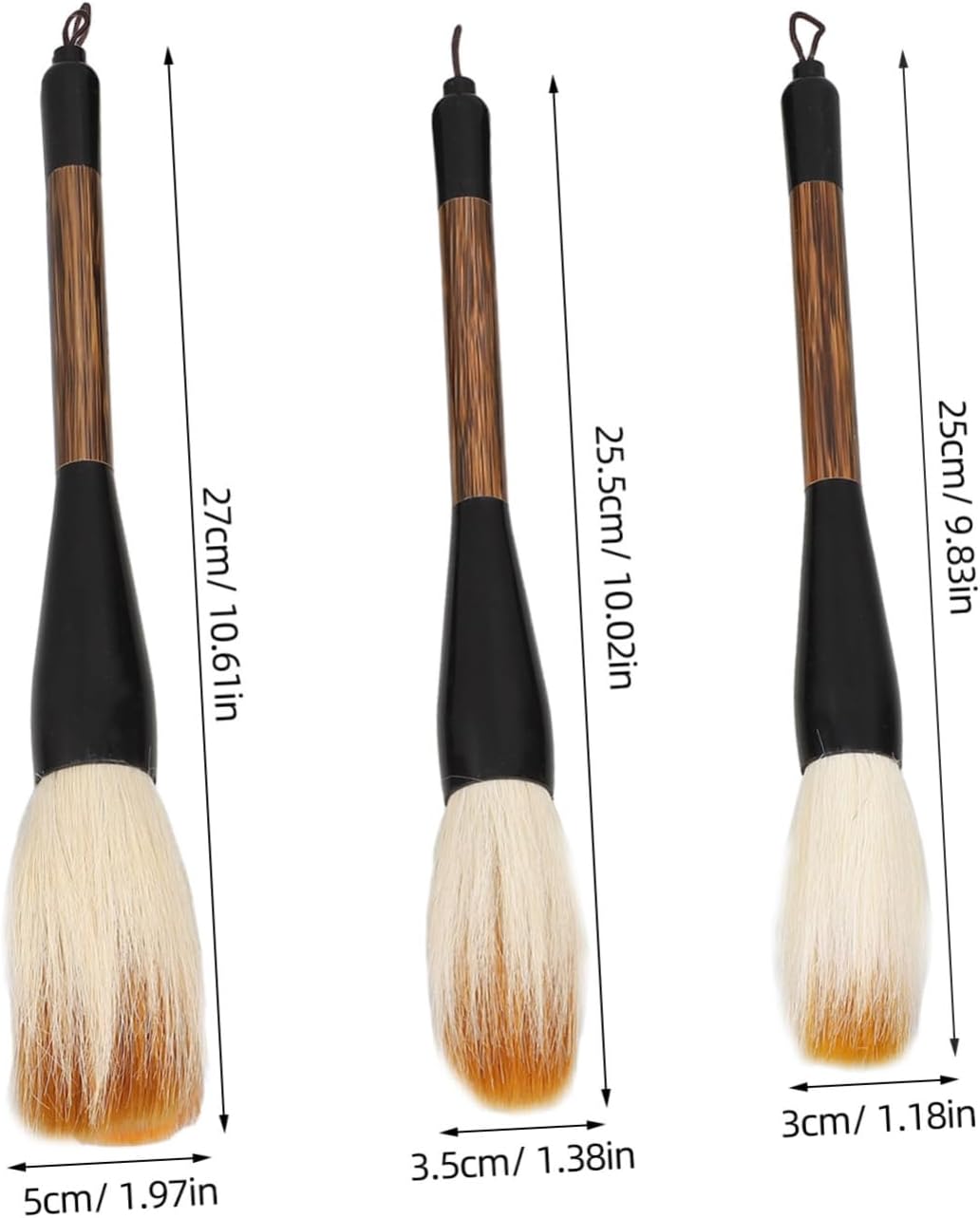 HOMSFOU 3pcs Chinese Calligraphy Brush Set Large Ink Brushes for Watercolor Painting for Calligraphy Practice Includes Large Medium and Small for Artistic Versatility