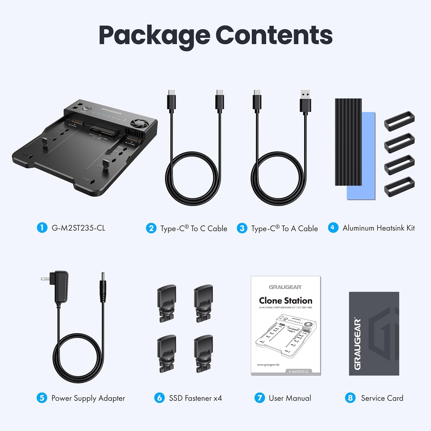 GRAUGEAR SATA SSD/HDD to M.2 NVMe Docking Station, USB-C 10Gbps Clone Station for M.2 NVMe SSD to SATA 2.5”/3.5” SSD & HDD Converter, Offline Cloning, Tool-Free, Built-in Cooling Fan - Image 9