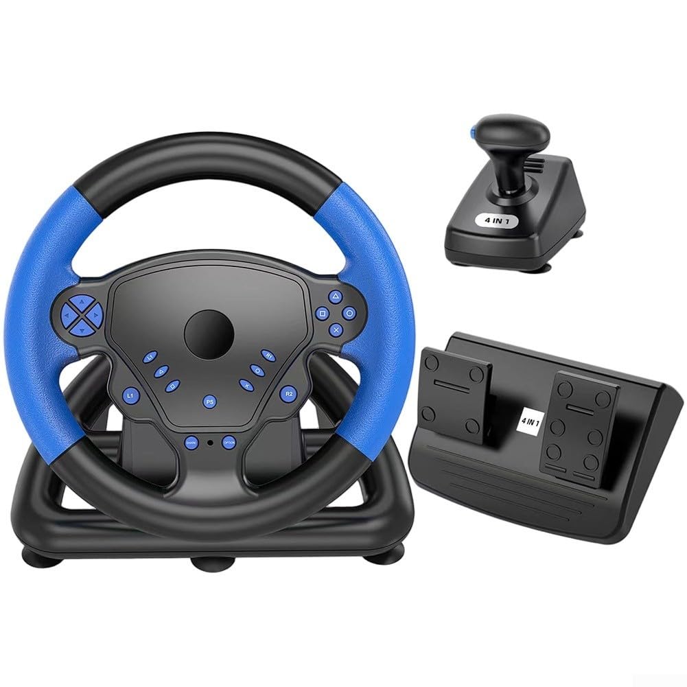 Volante de carreras inalámbrico con pedales y cambios, volante de juego para televisores inteligentes de PC PS4, controlador ergonómico ABS para simuladores de conducción de automóviles, rojo o azul