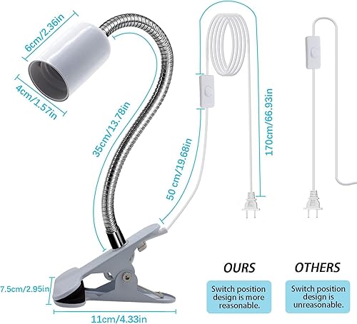 Miniatura 2 de Wrpacttg Soporte de lámpara con clip, enchufe de luz de abrazadera blanca, lámpara de escritorio con clip, accesorio de luz con abrazadera de libro