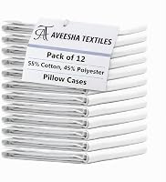 Aveesha 12-Pack White Queen Pillowcases - Breathable 180 TC Percale Poly Cotton Covers, Wrinkle-Resistant for Home, Hotel, Hospital (20x30")
