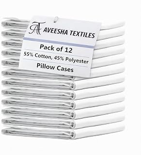 Aveesha 12-Pack White Queen Pillowcases - Breathable 180 TC Percale Poly Cotton Covers, Wrinkle-Resistant for Home, Hotel, Hospital (20x30")
