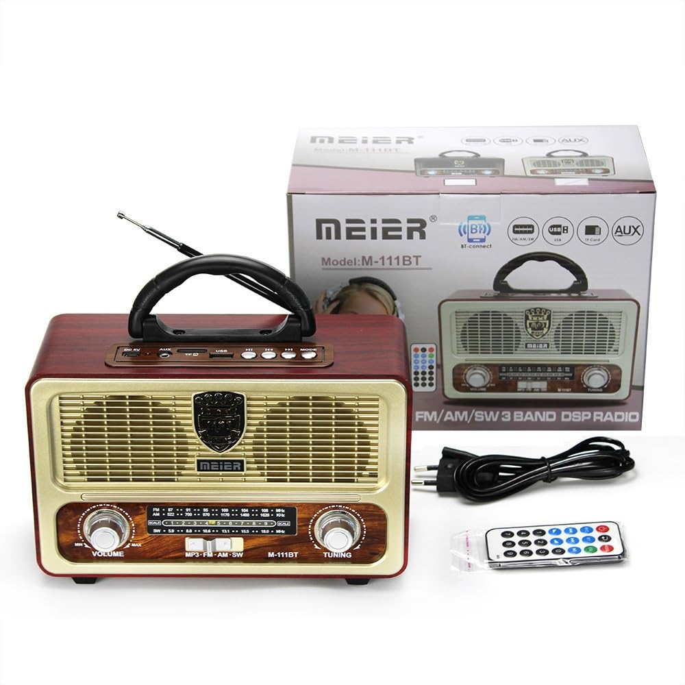 Radio Retro con Bluetooth, Altavoz pequeño, Radio portátil de Escritorio for Personas Mayores, Reproductor de inserción de Tarjeta, Radio FM semiconductora
