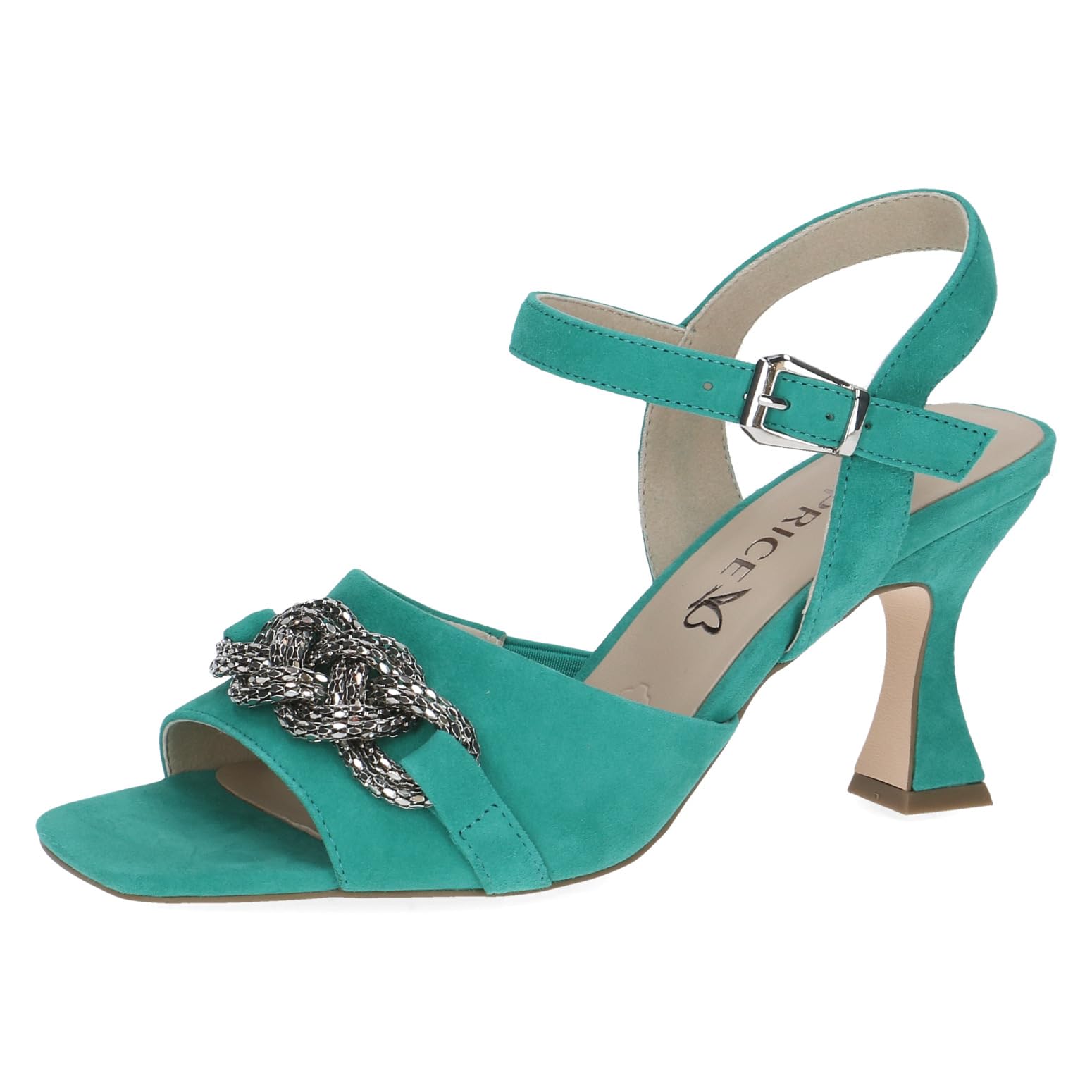 CAPRICE Women Sandals with Heel Leather Straps, Turquoise (Emerald Suede), 3.5 UK