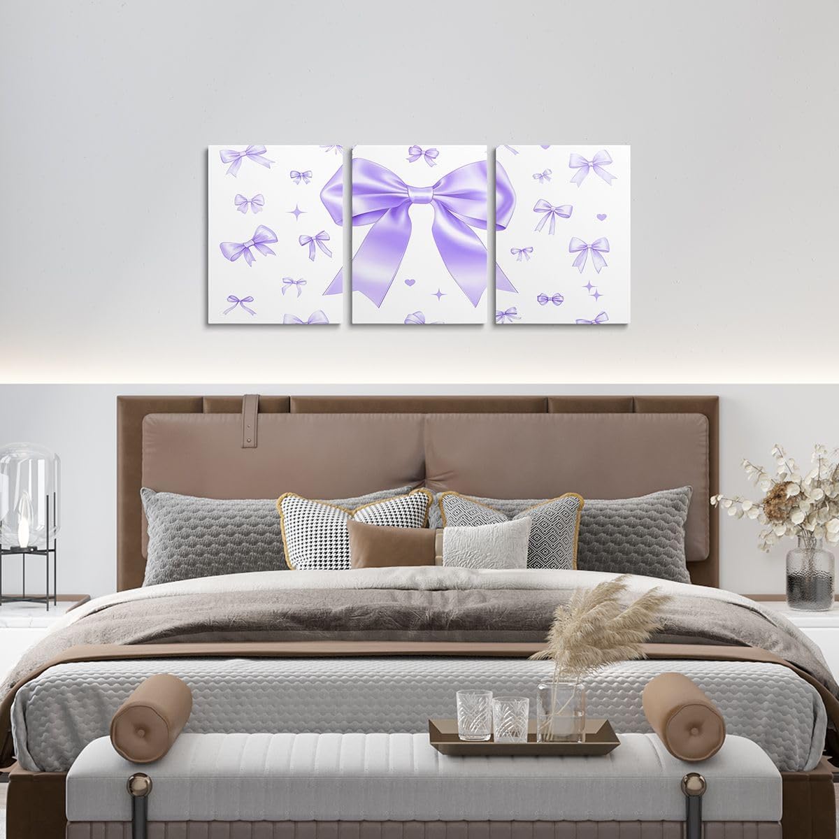 Manfei Purple Bowknot 3 Piece Canvas Wall Art for Living Room,Cute Preppy Ribbon Bow Wall Decor for Bedroom Office,Preppy Trendy Kawaii Coquette Ready to Hang Pictures Home Decor image 4