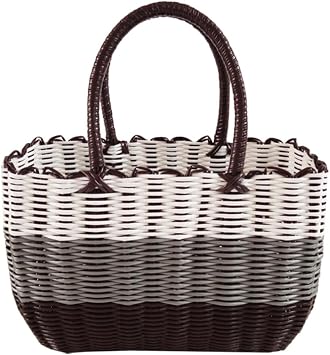 Yardwe Hand-Woven Storage Basket with Handle Bathroom Storage Organizer for Shampoo Body Wash Kitchen -13.38X9.44X5.51In