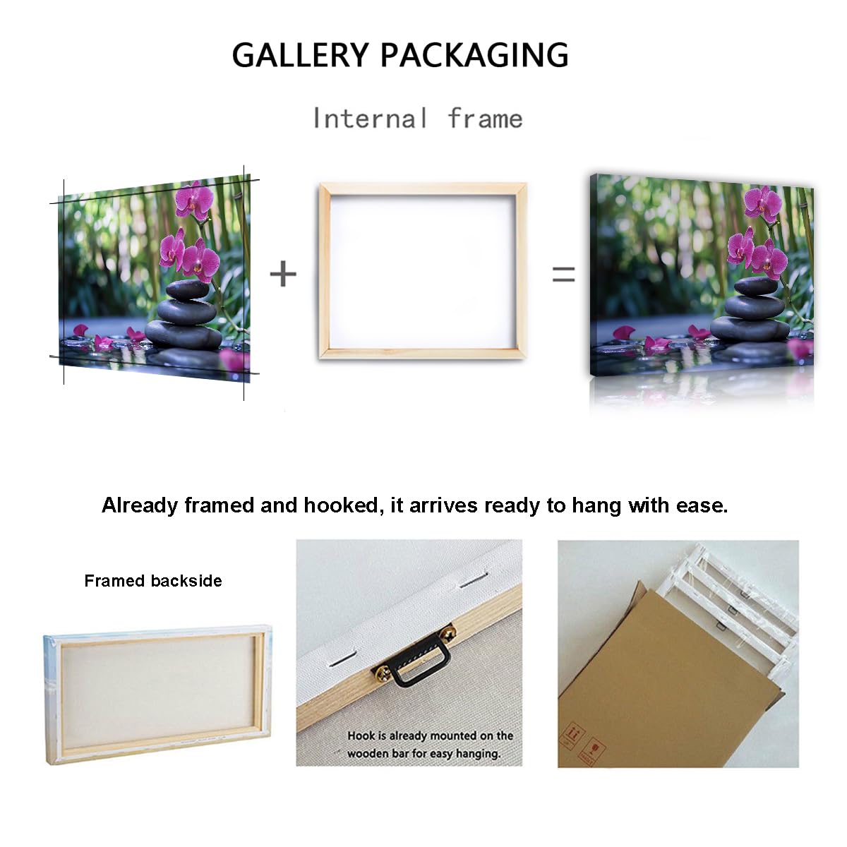 TOANGWALL Malarstwo Płótno Orchidea Fioletowy Ułożone Kamienie Zen Plakat Las Bambus Tropikalny Obraz Wellness Spa Wall Art Salon Sypialnia Łazienka Hotel Natura Spokój Dekoracja 70x85cm