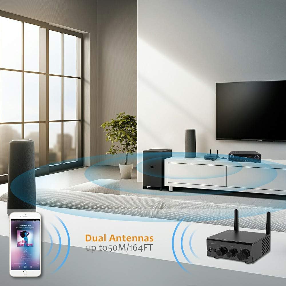 1Mii 2020 Bluetooth Audio Reciever, HiFi Bluetooth 5.0 Audio Component Receiver HD RCA/AUX/Opt/Coaxial Speakers 50Wx2 Bass&Treble Control for Home Stereo System (with Power Supply)