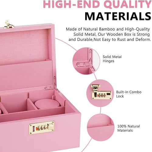 Miniatura 6 de OZCHIN Caja de bambú grande con cerradura de combinación Caja decorativa para almacenamiento de almacenamiento con cerradura para el hogar Caja de