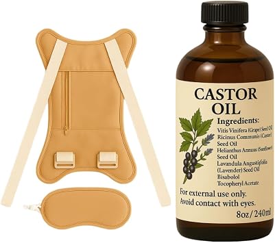 Castor Oil Pack Wrap Organic - Castor Oil Pack Kit Belly Button Cotton for Stomach Liver Detox Neck Abdomen Waist - Organic Cold Pressed Unrefined