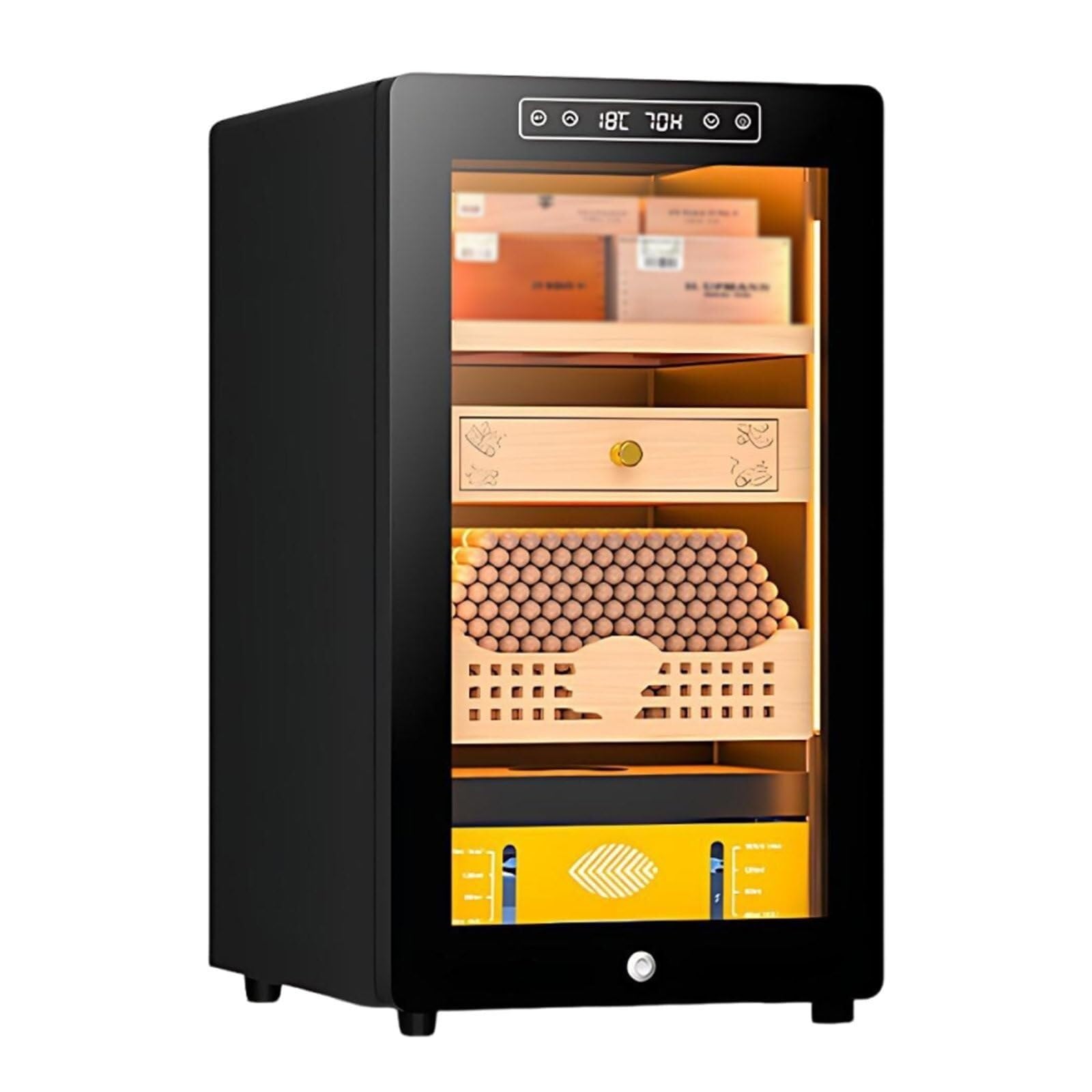 Leiser Elektrischer Zigarren-Humidorschrank 250 Zigarren Fassungsvermögen Leises Kühlsystem 12–22 °C Temperatur 60–80 % Luftfeuchtigkeitskontrolle Mit Zedernholz Ausgekleideter Innenraum(Black-3)