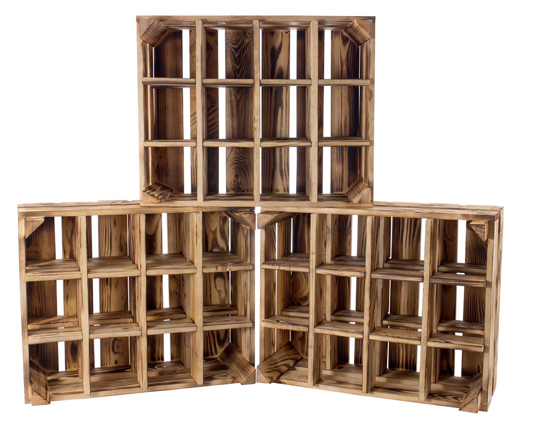 4x GEFLAMMTER FÄCHERSCHRANK - NEU - 50x40x23 cm - Allzweckkiste, Setzkasten, sortiert durch 12 Fächer, ideal für Flaschen, Wein