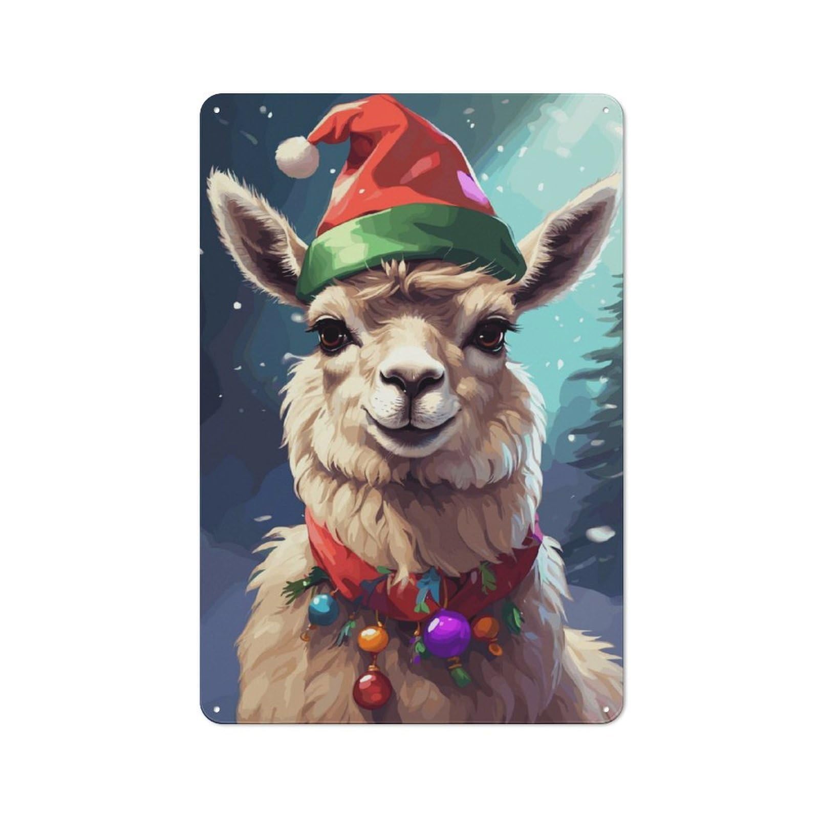 Junmoney Llama Christmas Metal Sign 30X20cm With For Workshop Wall, Retro Decor, For Garage, Workshop And Man Cave Decoration