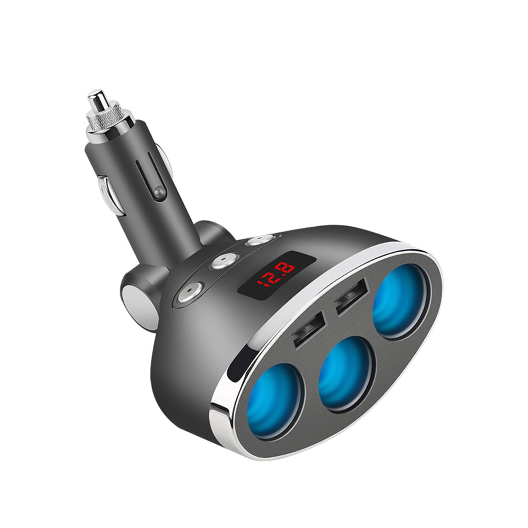 Caricabatterie Auto con Splitter da Prese Accendisigari Dc Alimentatore Auto con Off e Display Tensione Doppia Porta USB Ricarica Rapida per Cellulari Tablet