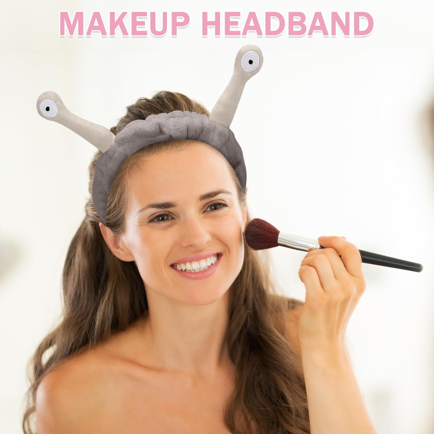 Cute Pink Snail Headband, Wash Face for Women Makeup Shower Spa - Image 4