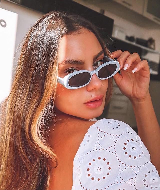 90s Sunglasses for Women Men Retro Small Oval Sunglasses - Image 2