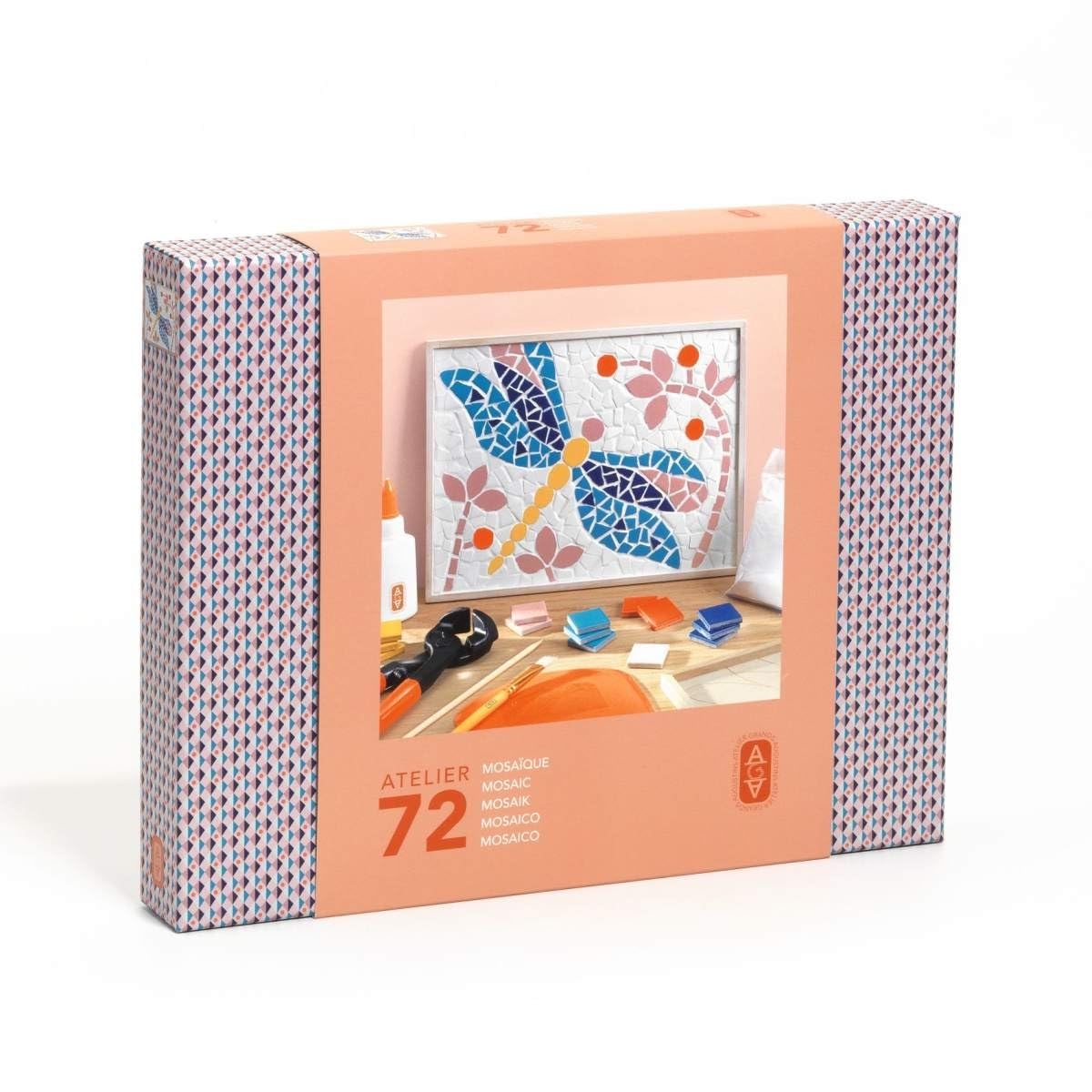 DJECO Atelier 72 Kit mosaico per adulti, kit creativo fai da te con piastrine in ceramica, strumenti e video tutorial, serie AGA, artigianato meditativo