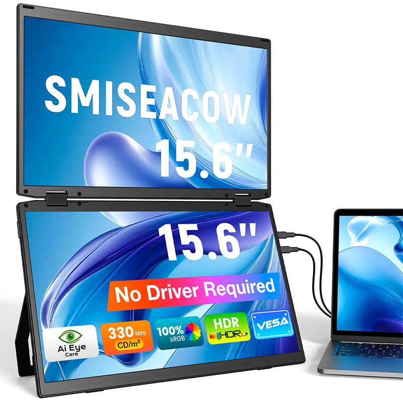 Image of SMISEACOW Laptop Screen Extender 15.6 inch IPS 1080P Triple Portable Monitor for Laptop MacBook Surface PC Xbox PS5,Travel Monitor Second Screen for Laptop, HDMI USB-C VESA Compatible Built-in Speaker