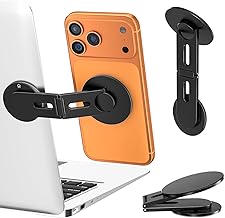 RIGGEAR Magnetic Phone Mount for Laptop/Monitor/Floating Car Screen, Mobile Holder Compatible with Magsafe for MacBook, Foldable Adjustable Mount, Works with All Phones Using Included Ring(Black)