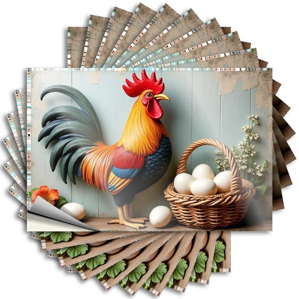 Stickers Space | Rock Garage Rooster with Eggs and Flowers for Travel(8X12CM)
