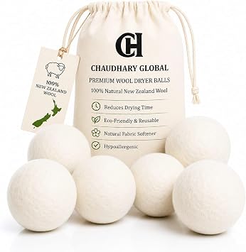 Wool Dryer Balls XL 6-Pack 100% New Zealand Wool, Reusable Natural Fabric Softener, Reduces Drying Time, Static & Wrinkles, Eco-Friendly Laundry Balls
