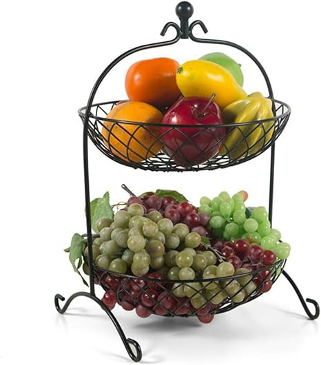Amazon 果物かご 鍛造鉄二重層フルーツバスケット金属排水フルーツバスケット鉄貯蔵バスケットトレイケーキスナックフルーツパン 果物収納 フルーツバスケット オンライン通販