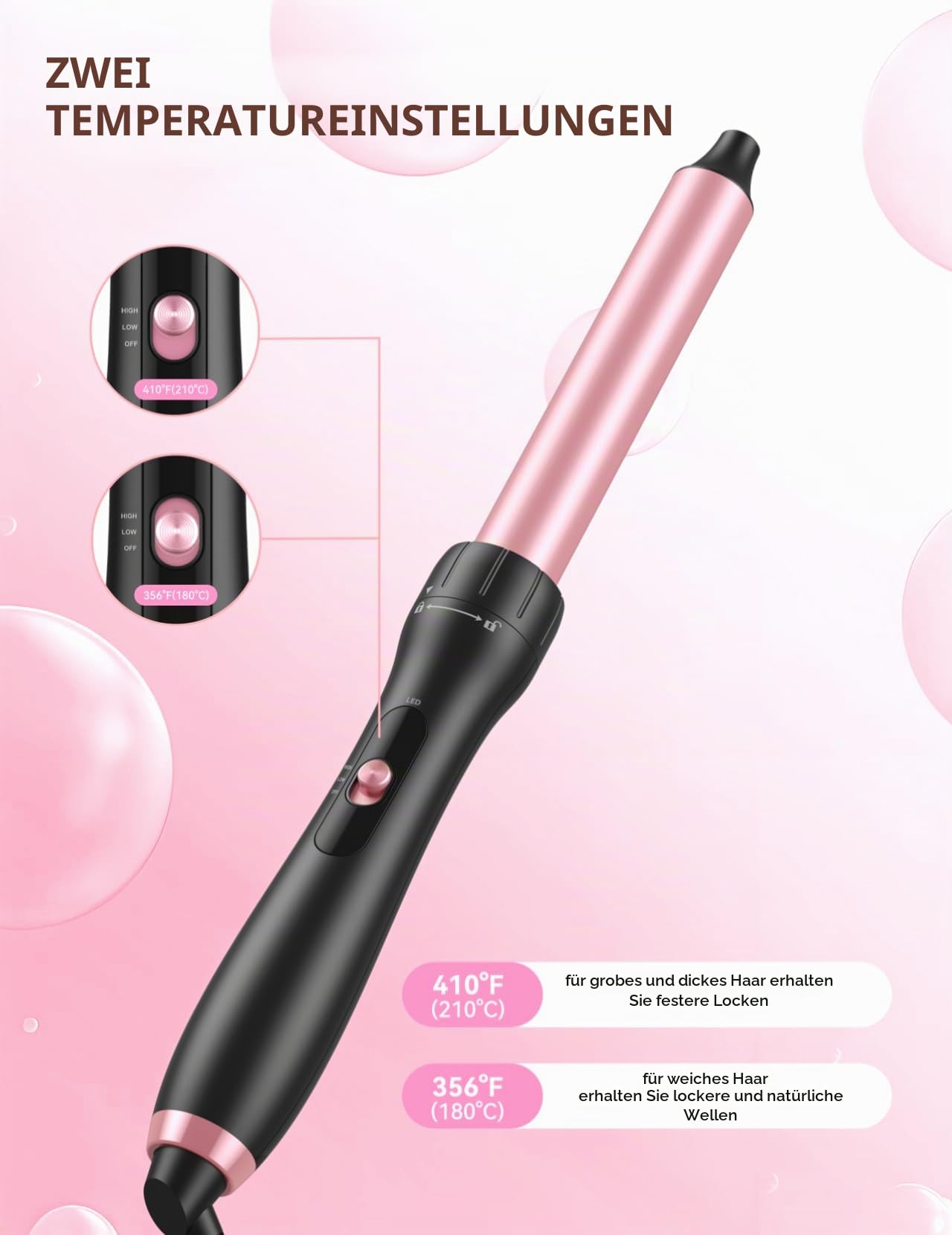 LANDOT Lockenstab mit Thermobürste 5-in-1 Set: Für Volumen & definierte Locken, 38mm Bürstenkopf & 4 Lockenwickler(9-32mm), Leicht zu verwenden, Ideal für Anfänger & tägliches Styling