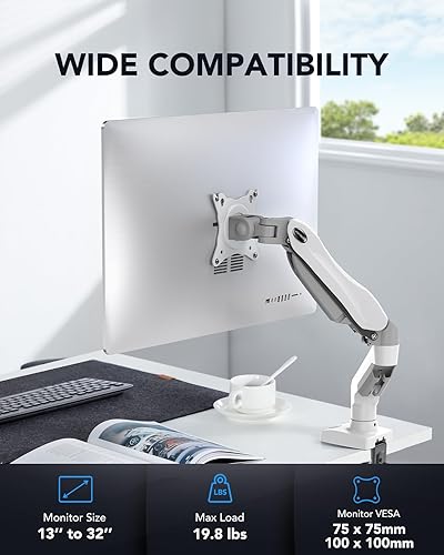 Miniatura 2 de HUANUO Soporte para monitor individual, brazo de monitor de resorte de gas de 13 a 32 pulgadas, soporte ajustable, soporte Vesa con abrazadera y