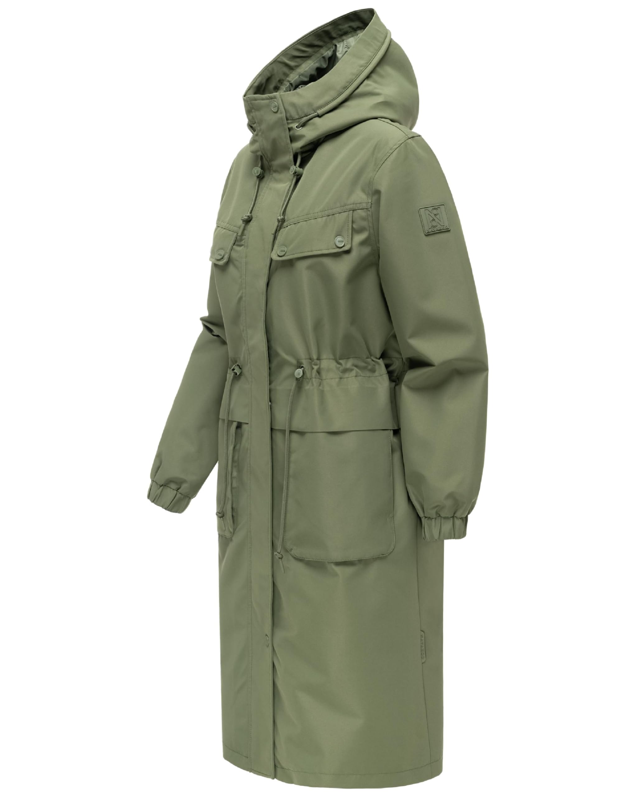 Navahoo Damen extralange wasserdichte Übergangsjacke Mantel oversize Parka mit Taillenzugband und Brusttaschen Kirschwind 14 XS-3XL