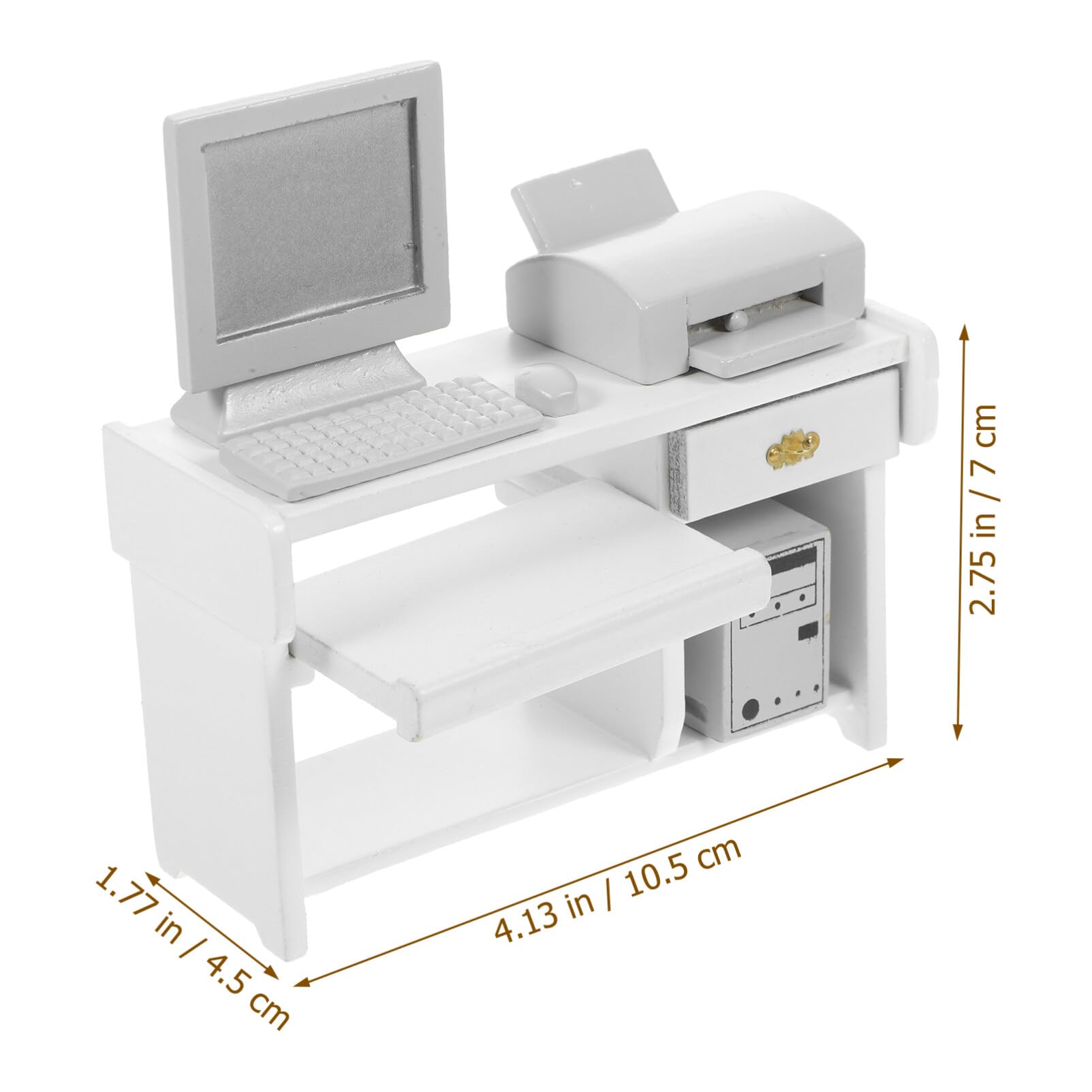 TOYANDONA 1 Set in Legno Computer Stampante Decorazioni Accessori Scrivania in Miniatura Modello Mini Scrivania Scrivania Scrivania Giocattoli Miniatura Mobili da Ufficio Bianco