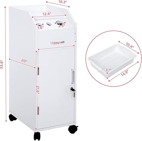 Miniatura 3 de Winado Carrito de almacenamiento de peluquería con ruedas y 3 soportes para secador de pelo, 4 cajones y cerradura y 2 llaves, estación de