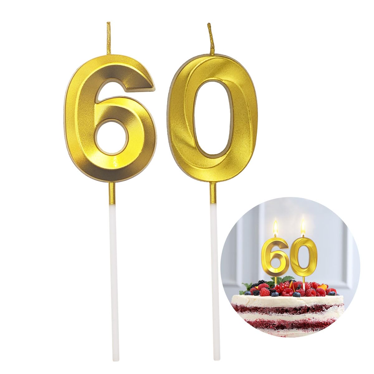 SHSMPXOY Birthday Candles Numbers 60 Number Candle 60th Birthday Gold Glitter Candles Decorative 3D Cake Decoration for Wedding Birthday Anniversary Celebration Graduation