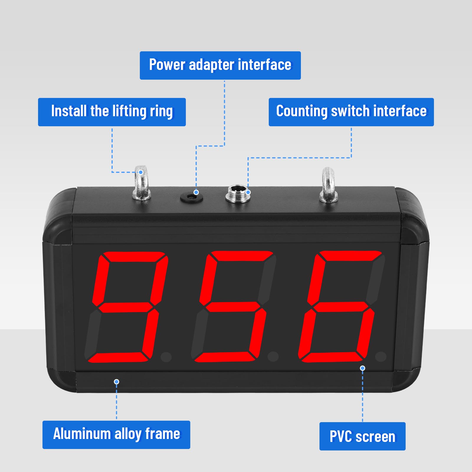 JIAWANSHUN Compteur de tours numérique de 10,2 cm, compteur électronique avec écran LED à contraste élevé, comptage haut/bas et valeur initiale personnalisée, cadre en aluminium durable pour les