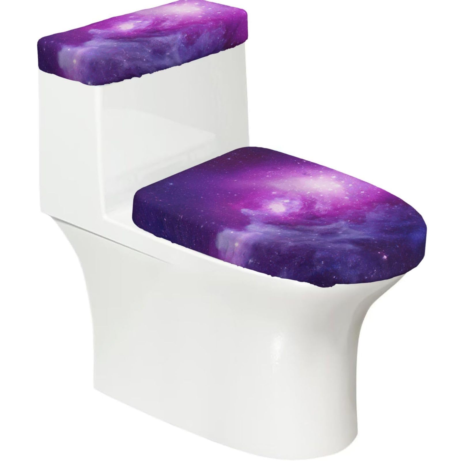 Purple&Blue Galaxy Print Bathroom Decor Toilet Lid Cover And Tank Covers, Restroom Accessories Fits Most Round