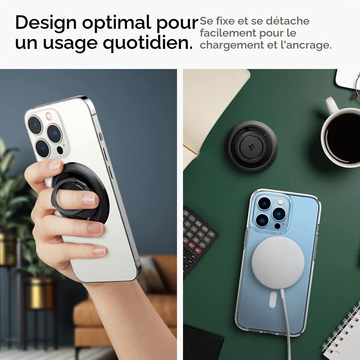 Spigen O-Mag Anneau MagSafe, 360° Rotation, Poignées Téléphone Magnétique Compatible avec iPhone 17 17e 16 15 14 13 Pro Max et Coque MagSafe/Pixelsnap pour Samsung S26 S25 Ultra, Pixel 10 10a - Carbon