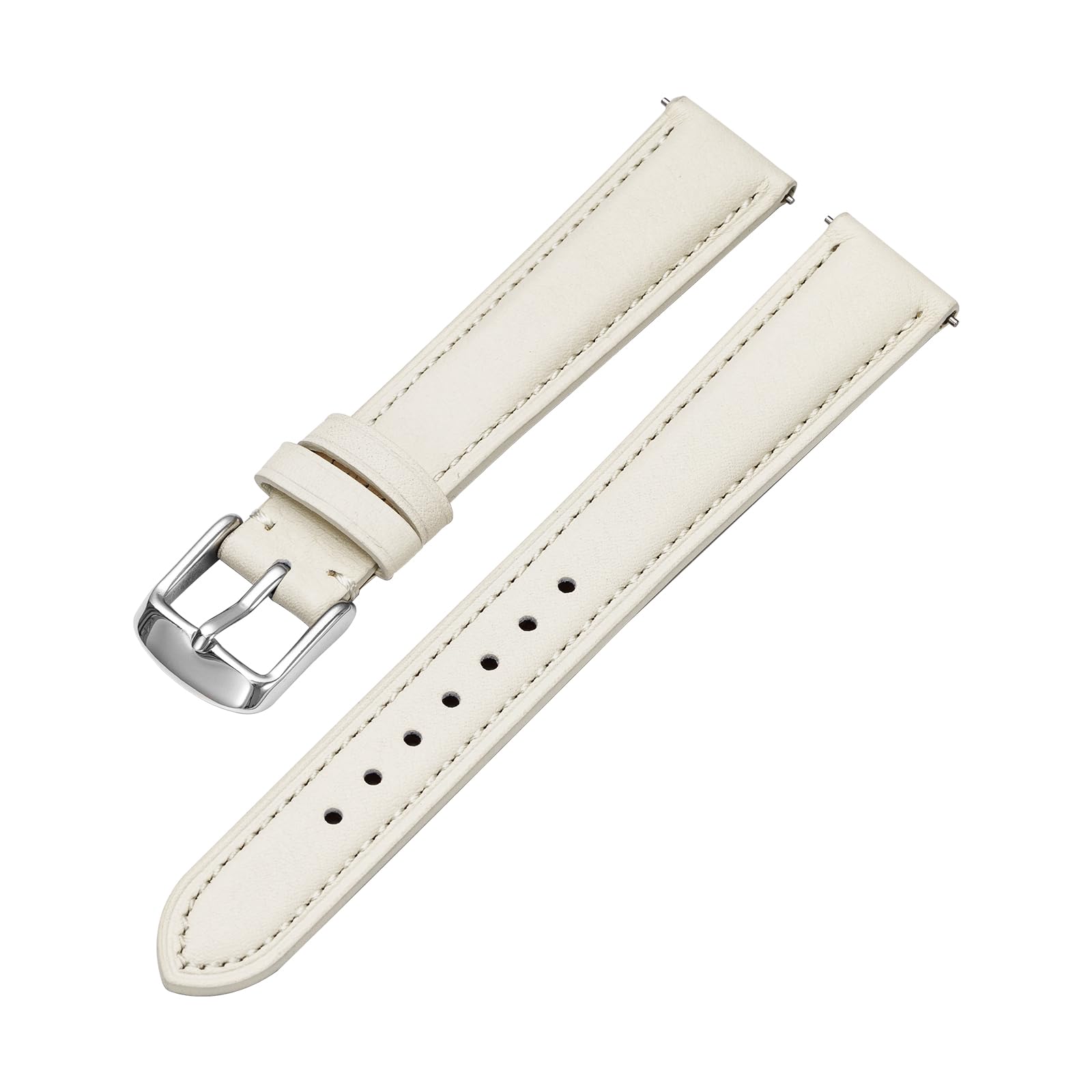 Afany Leather Watch Band 18mm,Quick Release Replacement Watch Strap White,Silver Polished Pin Buckle,for Men Women