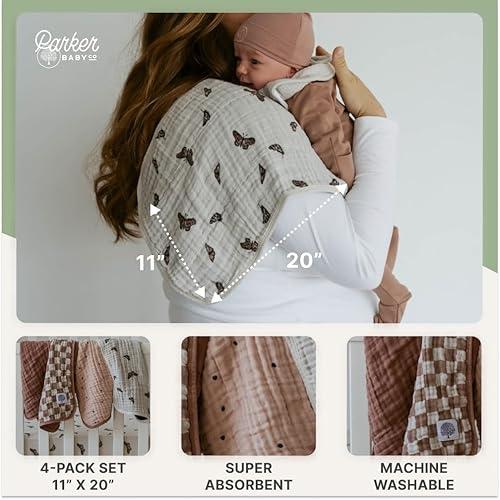 Miniatura 4 de Parker - Paños de muselina para eructos Ropa para eructos 100% algodón, esencial para recién nacidos, lista de regalos de bebé imprescindibles,