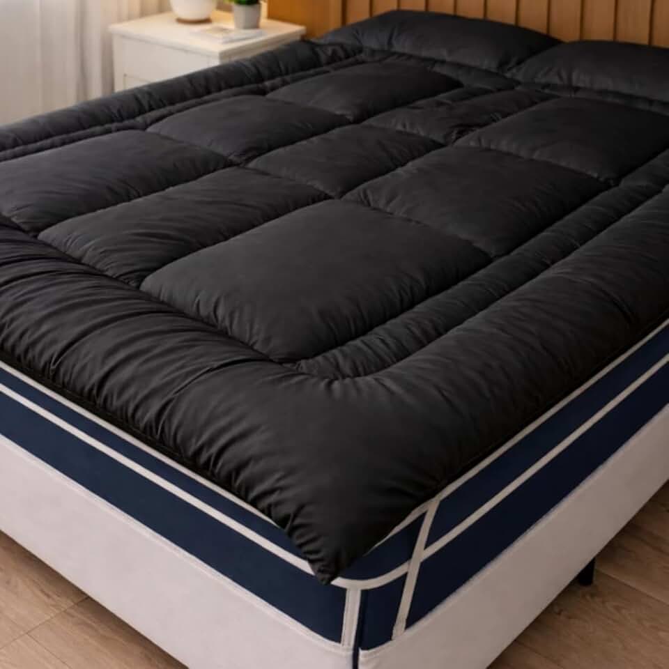 Pillow Top Queen Tecido Premium Macio e Confortável Protetor de Colchão – Micro Percal 400 Fios, Conforto Superior e Ajuste' (Preto, Queen)
