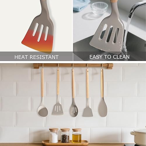 Miniatura 5 de Juego de utensilios de cocina de silicona, 12 piezas de utensilios de cocina de cocina, antiadherentes 446F resistentes al calor, herramientas de