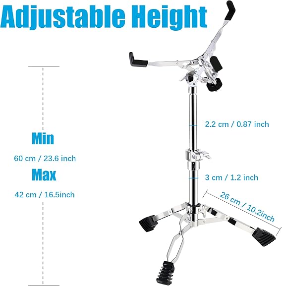 EASTROCK Snare Drum Stand Adjustable with Drum Bracket Double Braced, Fit 10-14 Inches Dia Snare Drum Base Height Adjust From 14 to 23.6 Inches (Snare Drum Stand)