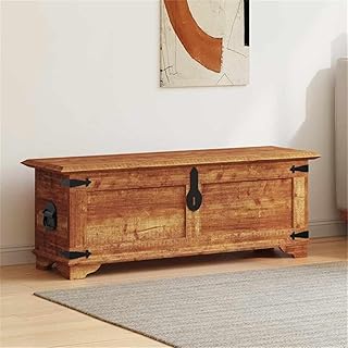 Pemberly Row Contemporary Grains Solid Mango Wood Storage Chest in Brown
