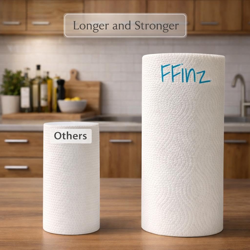 Kitchen Towels Paper – Extra Absorbent, 100% Virgin Wood Pulp, Oil Remover. 12 Roll, 1200 Sheets