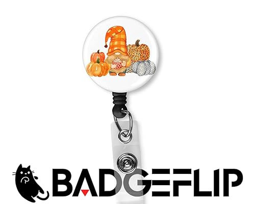 Miniatura 2 de Cute Fall Gnome with Pumpkins Badge Reel Nurse Medical ID Holder Retractable Badge Holder 1.5 Inch Button (Black, Belt Clip) (White, Alligator Clip)