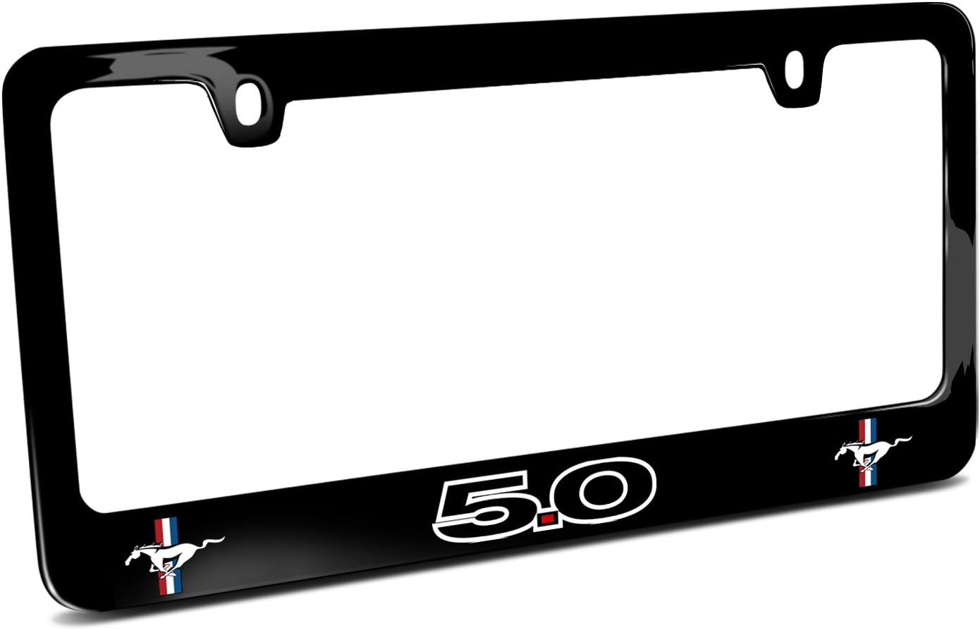 iPick Image Made for Ford Mustang 5.0 Outline Dual Logos Black Metal License Plate Frame