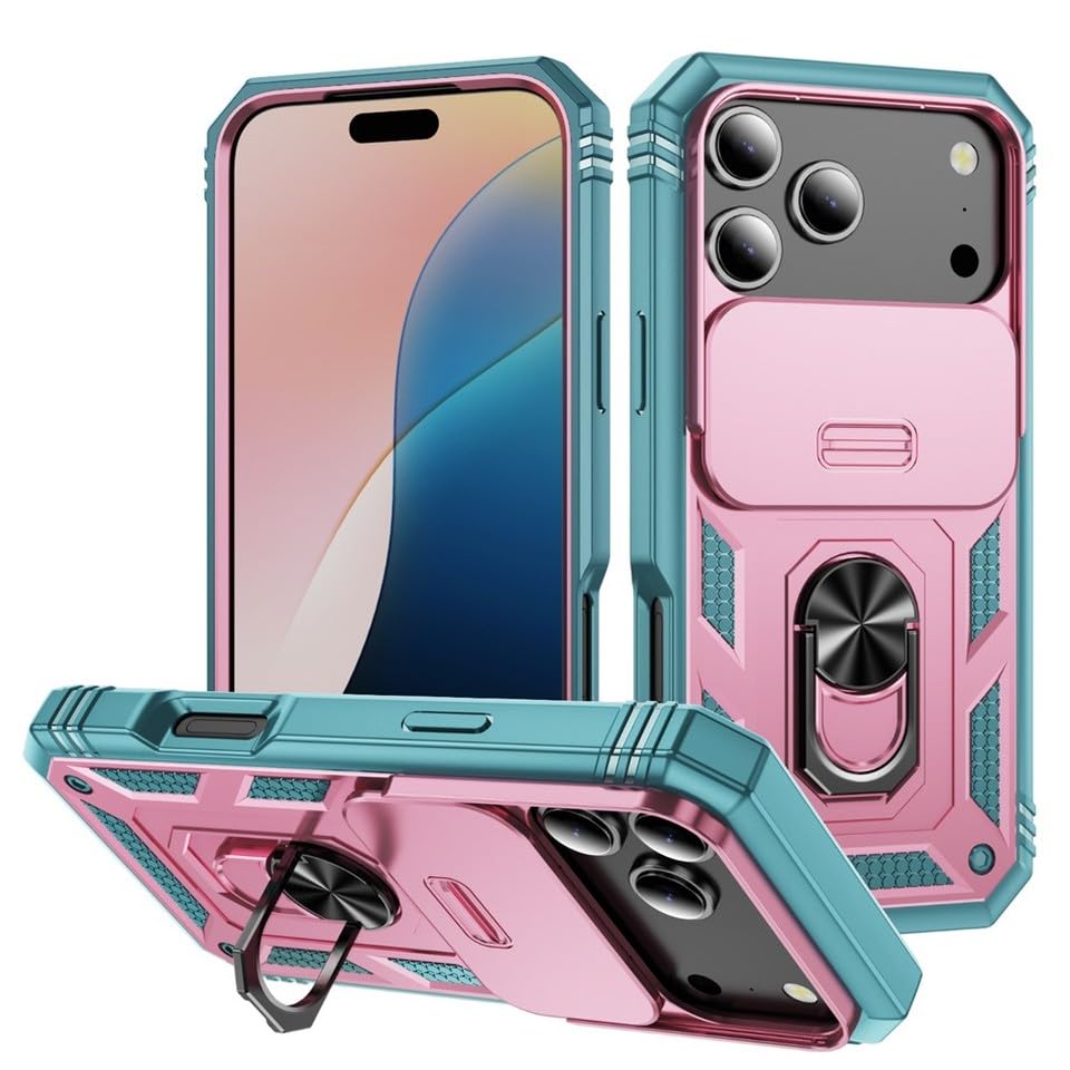 Coque iPhone 16 Plus rigide silicone antichoc béquille de protection verte rose